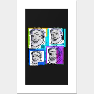 ERNEST HEMINGWAY, 20th Century American novelist, short story writer, journalist. 4-UP COLLAGE ILLUSTRATION Posters and Art